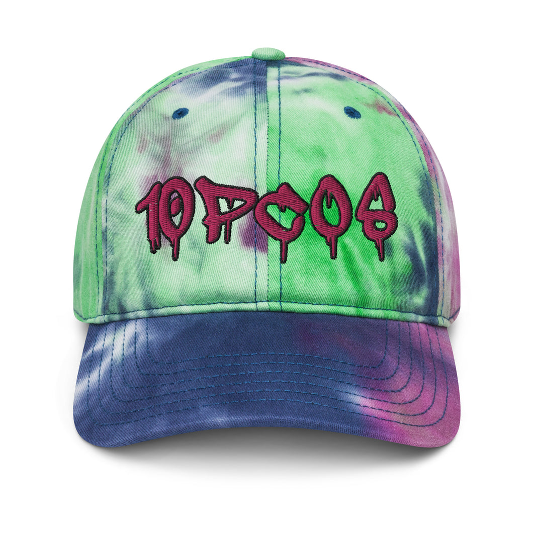 Tie dye hat - 10PCOS (pink graffiti font)